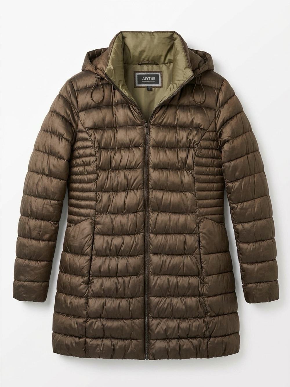 Apt. 9 Brown Hooded Longline Puffer Coat Womens L Quilted Winter Jacket
